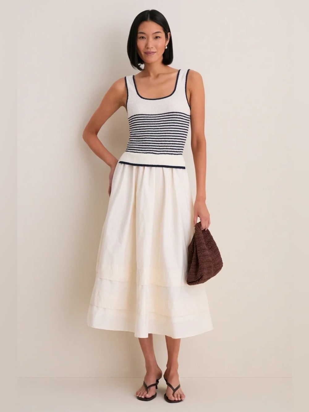 Moon River twofer drop waist Exclusive Cream Striped Midi Dress
